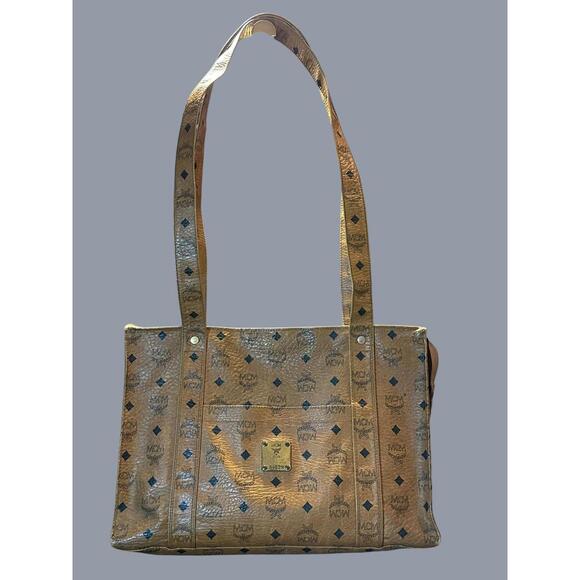 MCM Cognac Visetos Coated Canvas Tote Bag - Picture 2 of 8